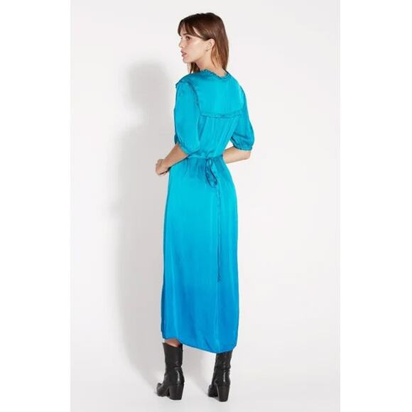 RAQUEL ALLEGRA TURQUOISE OMBRE MIDI WRAP DRESS - Picture 2 of 9